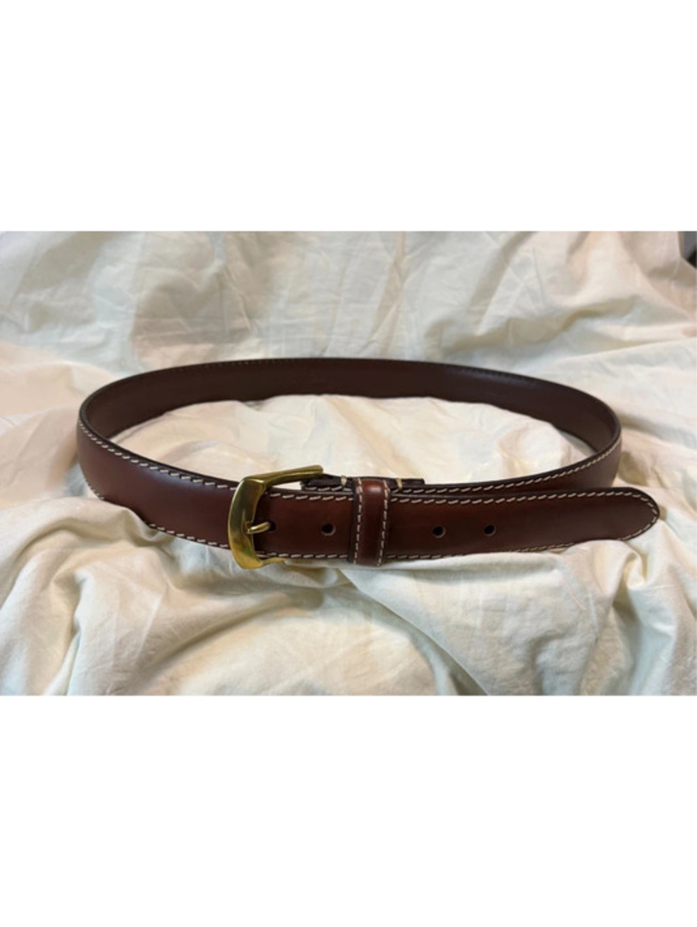 Vintage Chaps Ralph Lauren Brown Leather Belt Brass Buckle 38 Preppy Old Money